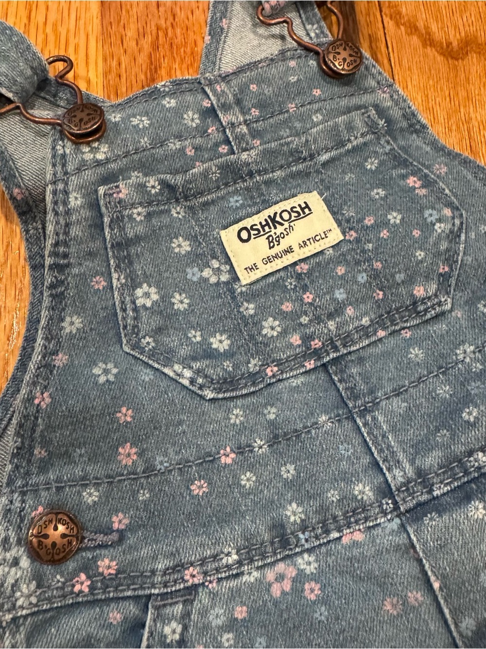 OshKosh B'gosh Light Blue Denim Overalls with Pink Floral Accents